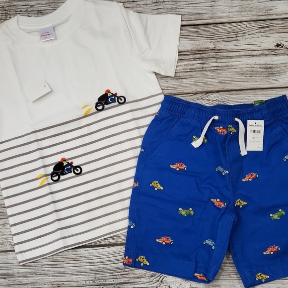 Hanna Andersson Embroidered T-Shirt and Shorts Race Cars Summer Set NWT - Picture 8 of 8